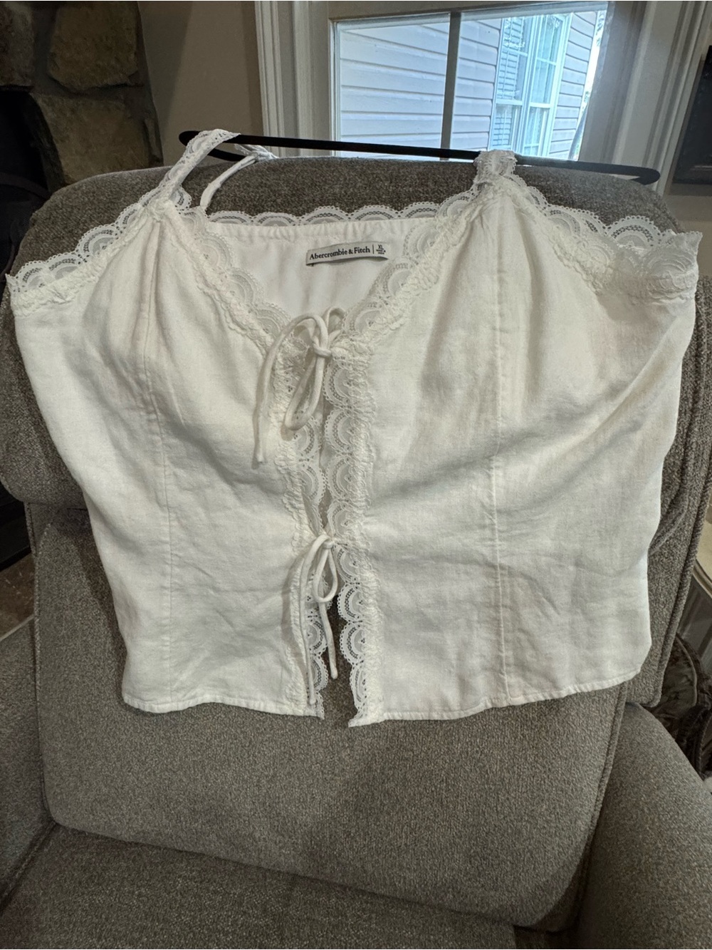 Abercrombie & Fitch White Lace-Trim Tie-Front Cami Top